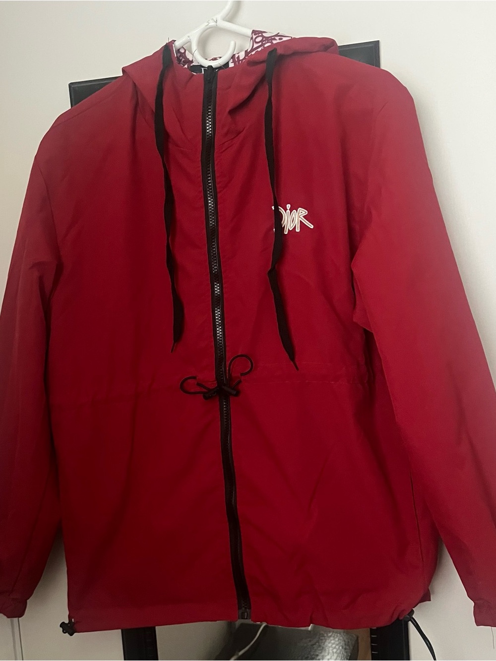Dior Red Hooded Windbreaker with Black Trim (knock off)
